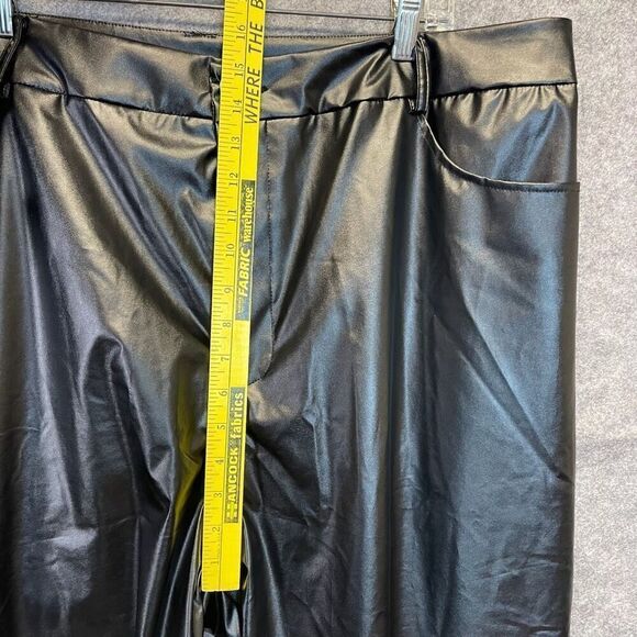 NWT Shein Womens 3XL Black Pants Curve High Waist Faux Leather Straight Wide Leg - Picture 10 of 16